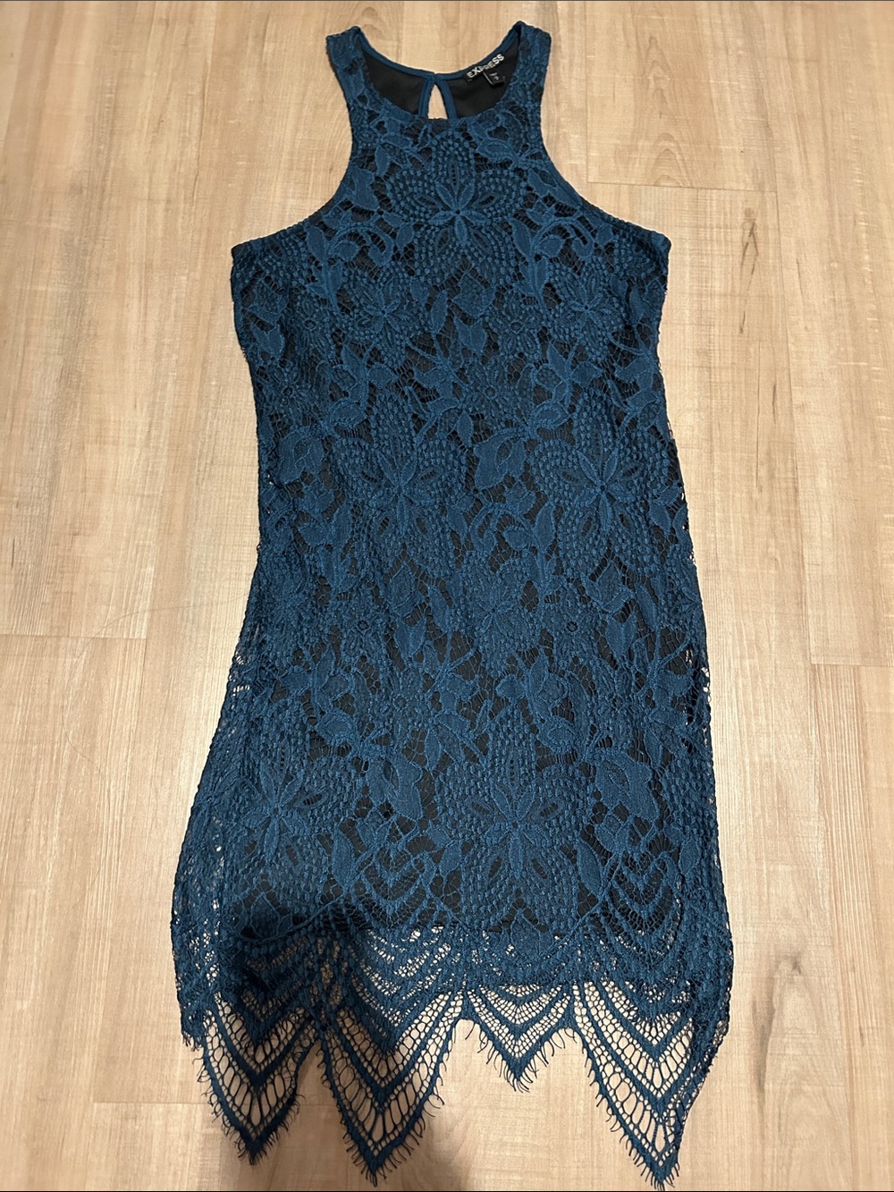 Express Teal Lace Halter Dress